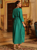 Juniper Women's Teal Festive Embroiderd Flared Dress | Grocsy
