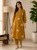 Teeya Creation Women Mustard Cotton Printed Kurta with Trousers Co-ord Set | Grocsy