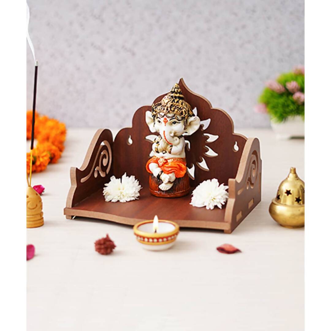 eCraftIndia Brown Decorative Beautiful Wooden Pooja Temple | Grocsy