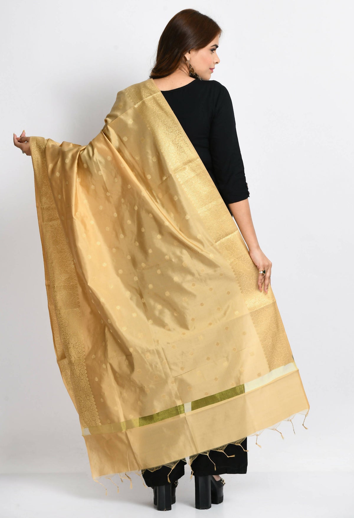 Mominos Fashion Moeza Women's Banarsi Silk Woven Design Golden Dupatta | Grocsy