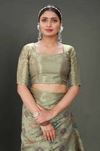 Grey Soft Organza Woven Design Saree With Unstitched Blouse Piece - Zaara | Grocsy