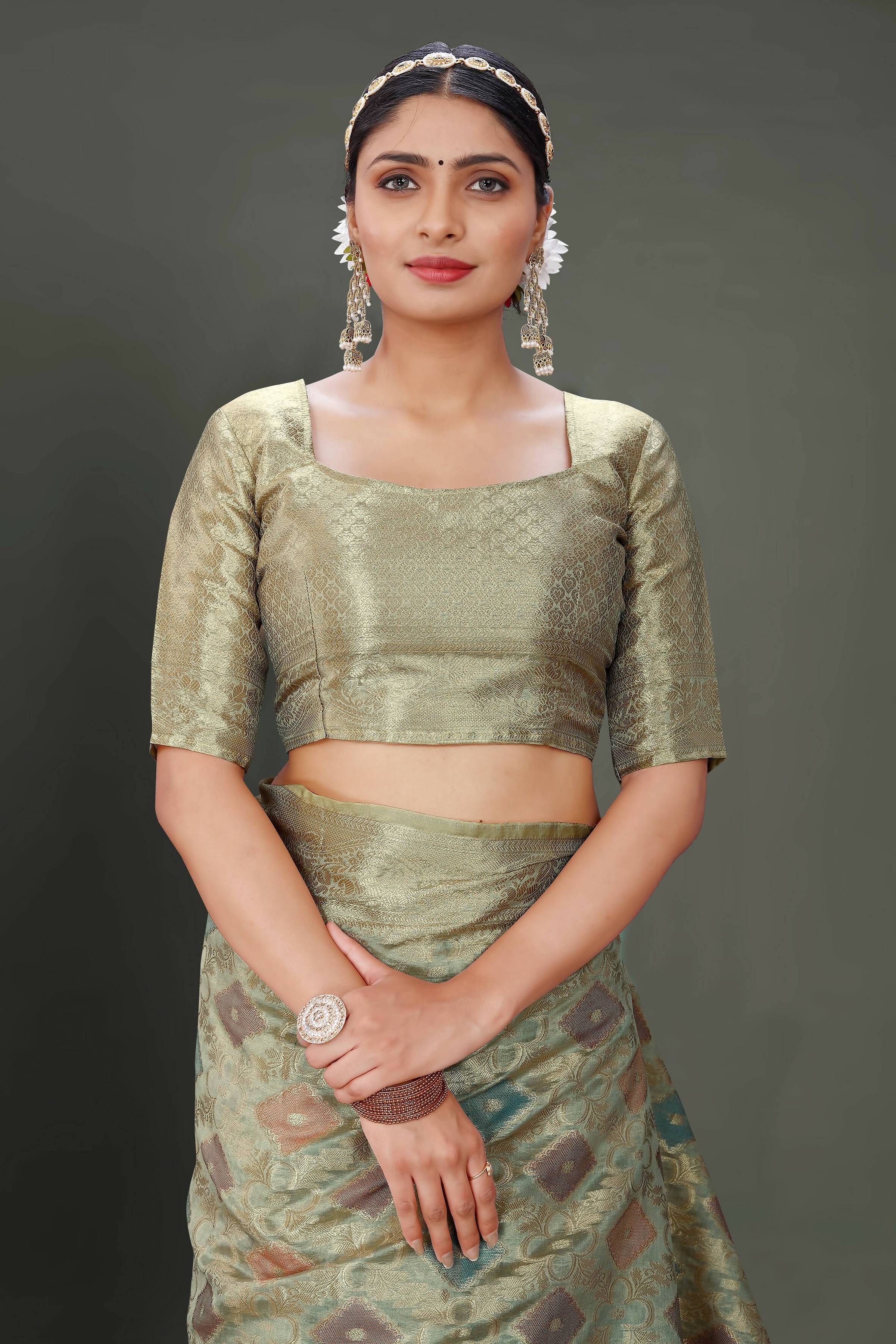Grey Soft Organza Woven Design Saree With Unstitched Blouse Piece - Zaara | Grocsy