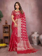 Aastha Fashion Magenta Soft Organza Silk Weaving Saree | Grocsy