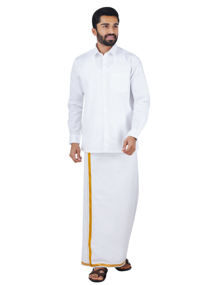 Ramraj Cotton Mens Royal Cotton Full Sleeve White Shirt | Grocsy