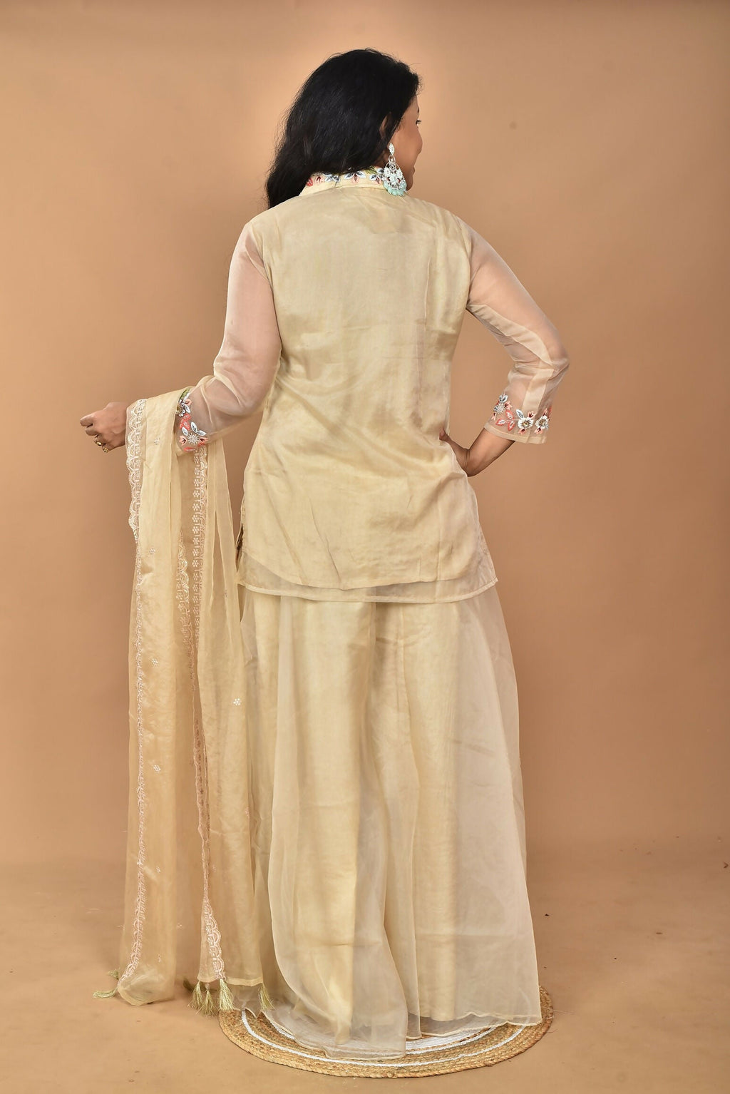 Morchari Women And Hand Embroidery Palazzo Set-Beige | Grocsy