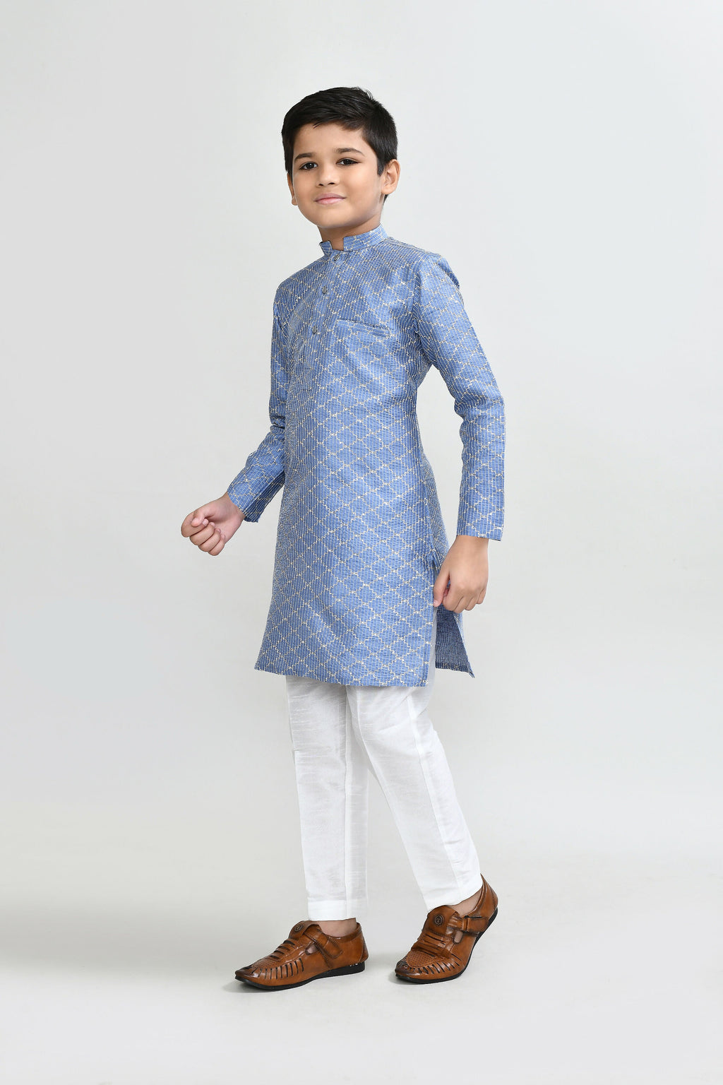 Joban Fashion Art Silk Blue Kurta With Straight Fit Pant | Grocsy