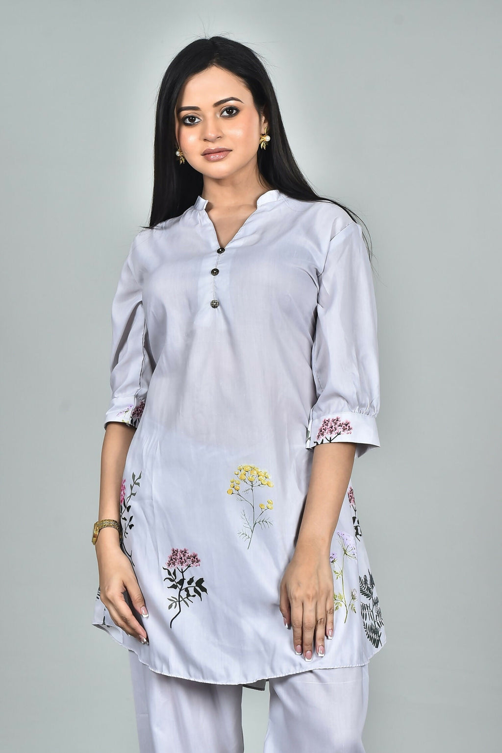 Morchari Digital Print Semi Muslin Co-Ord Set Top & Trouser-Multicolor | Grocsy