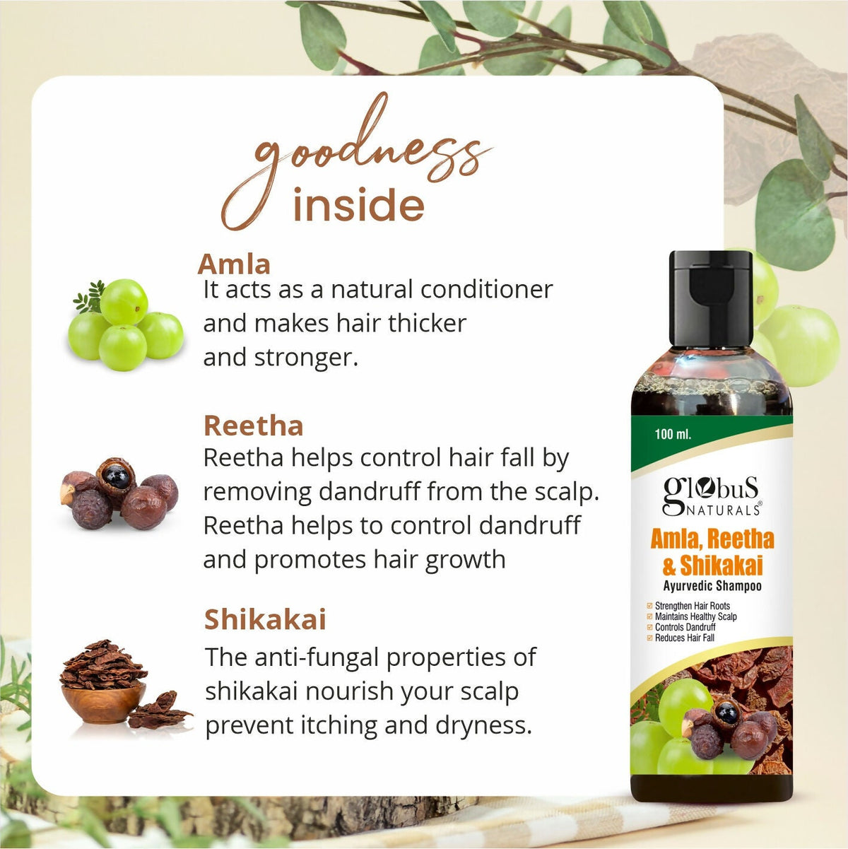 Globus Naturals Amla Reetha Shikakai Shampoo | Grocsy