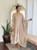 The52 CreamWomen's Gorgeous Vichitra Silk Fabric Embroidered Work Flared Anarkali Pant and Dupatta Set | Grocsy