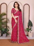 Teeya Creation Womens Trendy Simply Bandhej Georgette Saree-Red | Grocsy