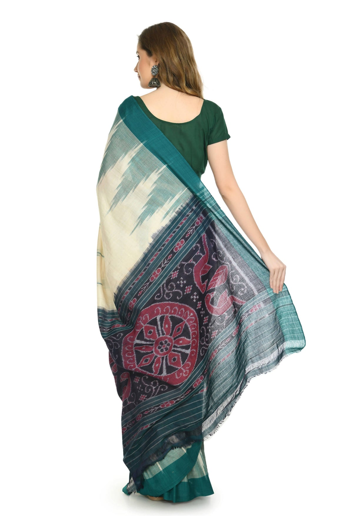 Vamika Sambalpuri Ikat Cotton Kargil Tsrite & Green Saree | Grocsy