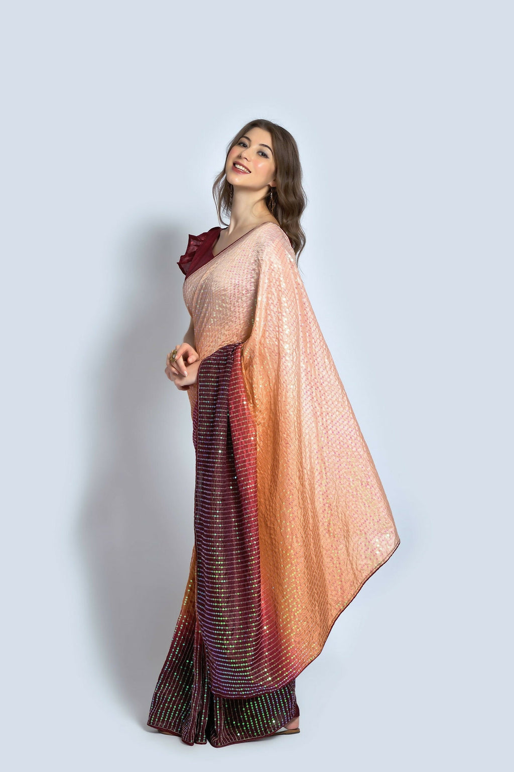 Vegaa Fashion Brown Vichitra Silk Embroidered Party Wear Saree | Grocsy