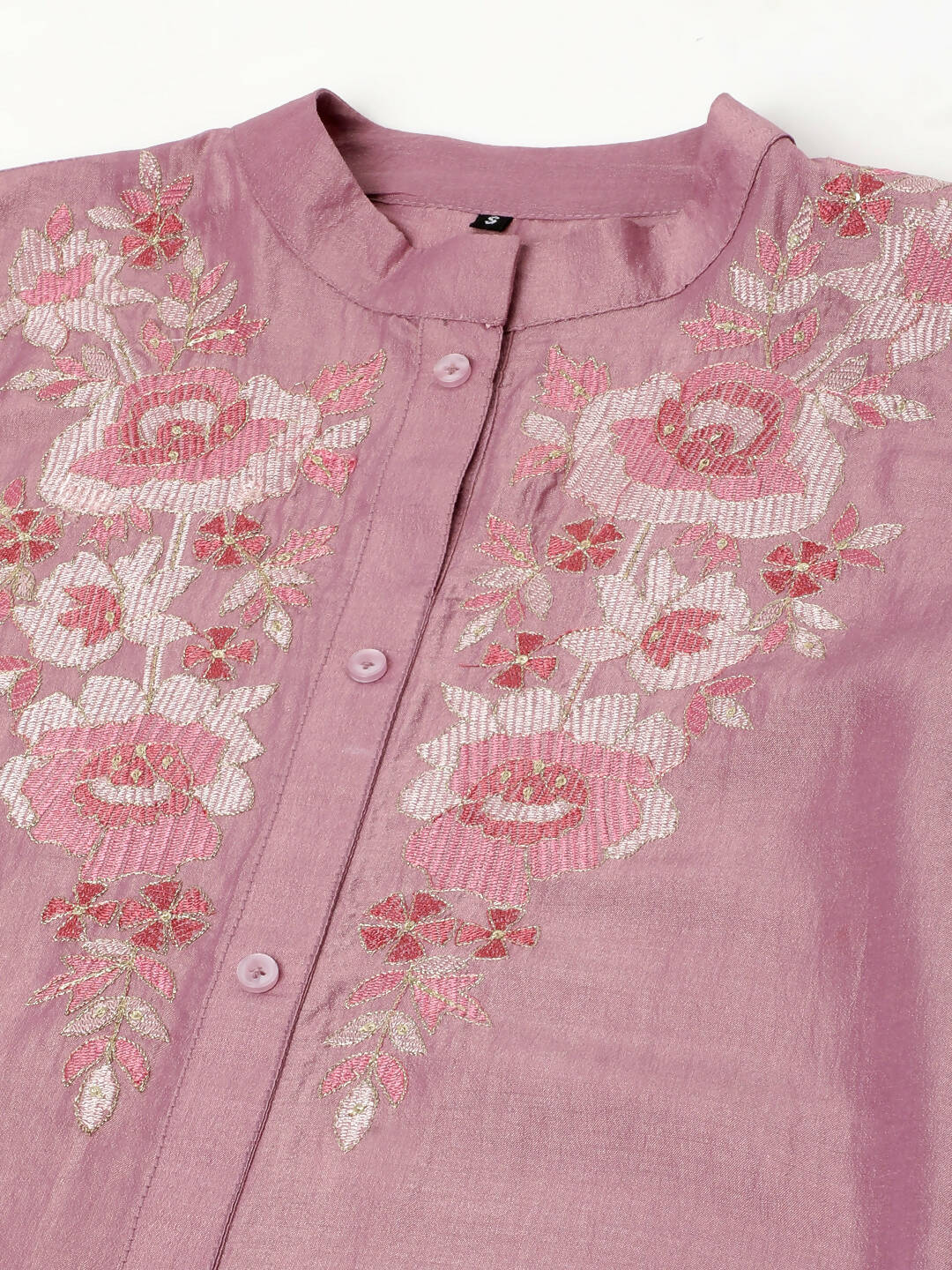 Dust Pink Chinon Yoke Embroidered A-line Top - Tarini | Grocsy