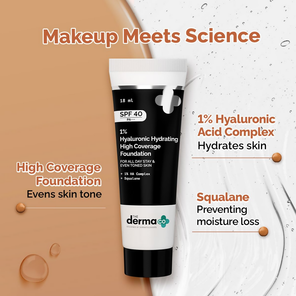 The Derma Co 1% Hyaluronic Hydrating High Coverage Foundation With SPF 40 PA+++ - 02 Nude - Limited Time Offer | Grocsy