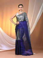 Exclusive Collection Beautiful Gray Blue Tissue Silk Hand Weaving Handloom Saree With Running Blouse Piece | Grocsy