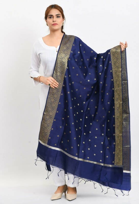 Mominos Fashion Moeza Women's Banarsi Silk Woven Design Navy Blue Dupatta | Grocsy
