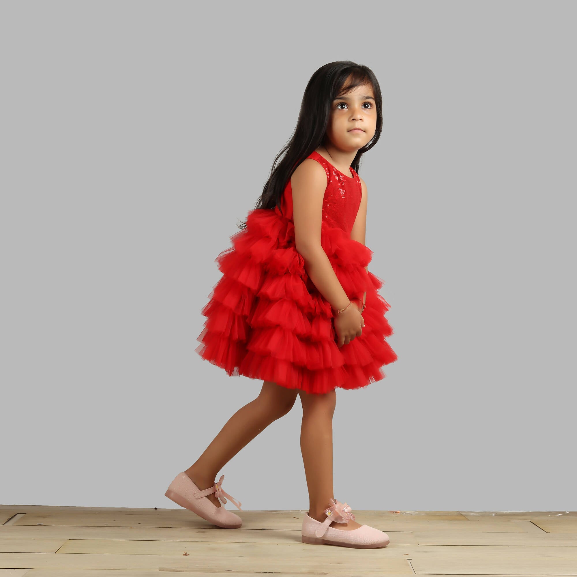 Pink Cow Fashions Red Dress With Frill Bottoms | Grocsy