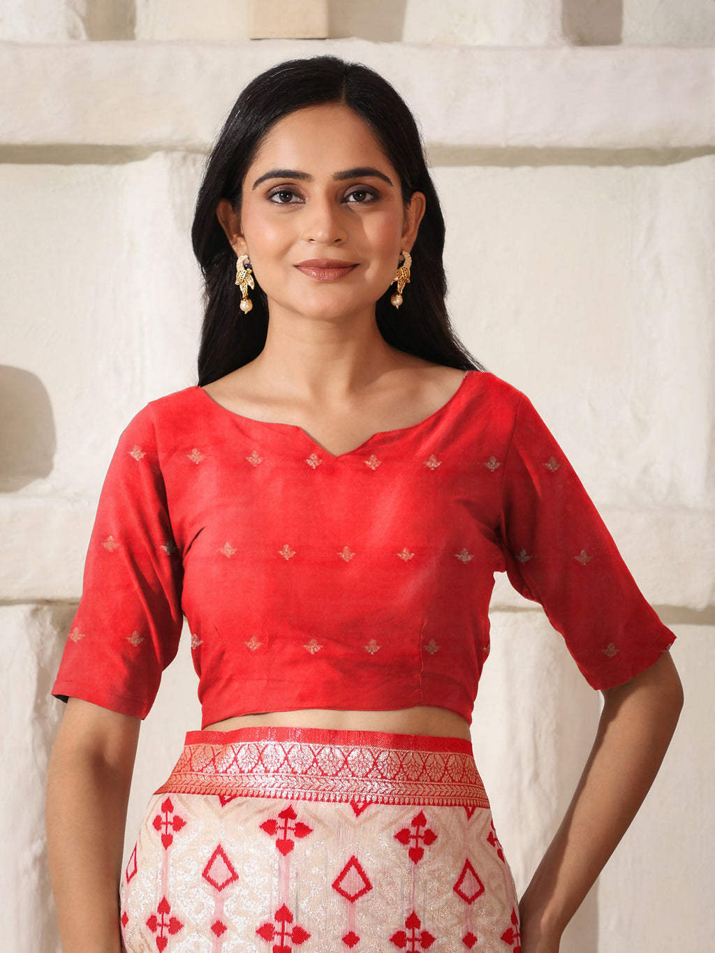 Shree Shyam Fashion Linen Cotton Red & White Saree | Grocsy
