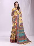 Shree Shyam Fashion Vastraloom Yellow Linen Cotton Saree | Grocsy