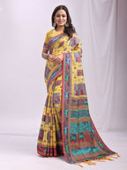Shree Shyam Fashion Vastraloom Yellow Linen Cotton Saree | Grocsy