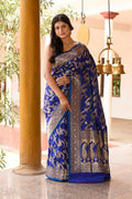 Joban Fashion Ink Blue Banarasi Soft Pure Handloom Banarasi Silk Saree | Grocsy