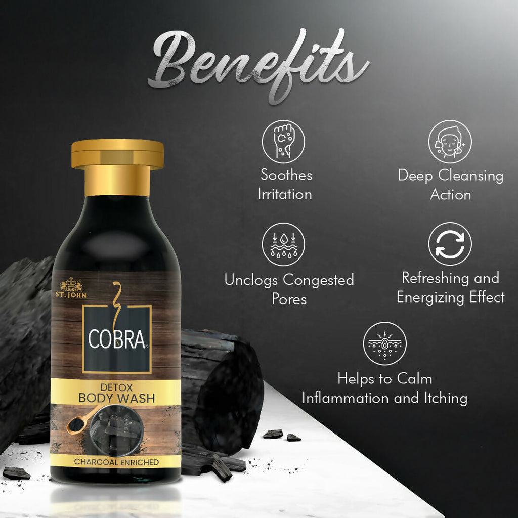 ST.JOHN Cobra Activated Charcoal Enriched Body Wash for Deep Cleansing, Detox & Refreshing Fragrance For All Skin Types | Grocsy
