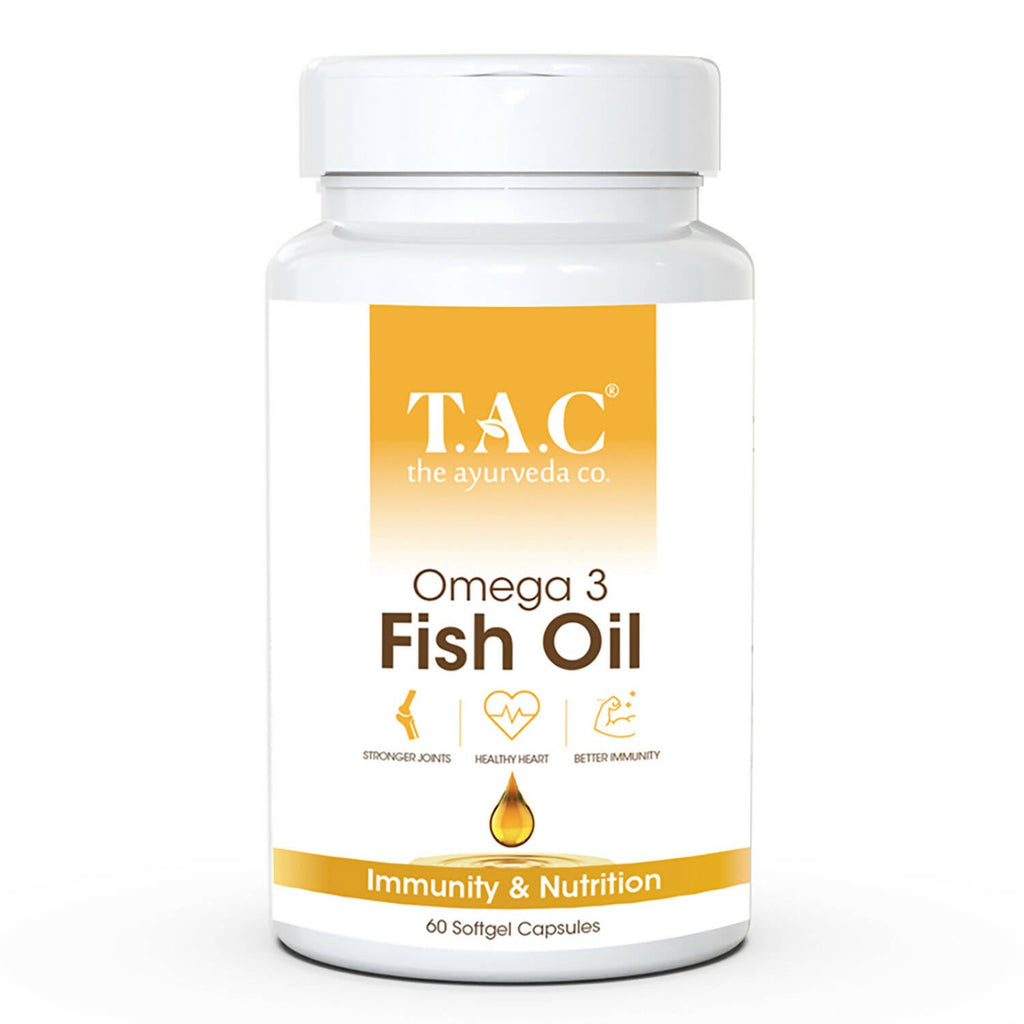 TAC - The Ayurveda Co. Omega 3 Fish Oil Soft Gel Capsules | Grocsy