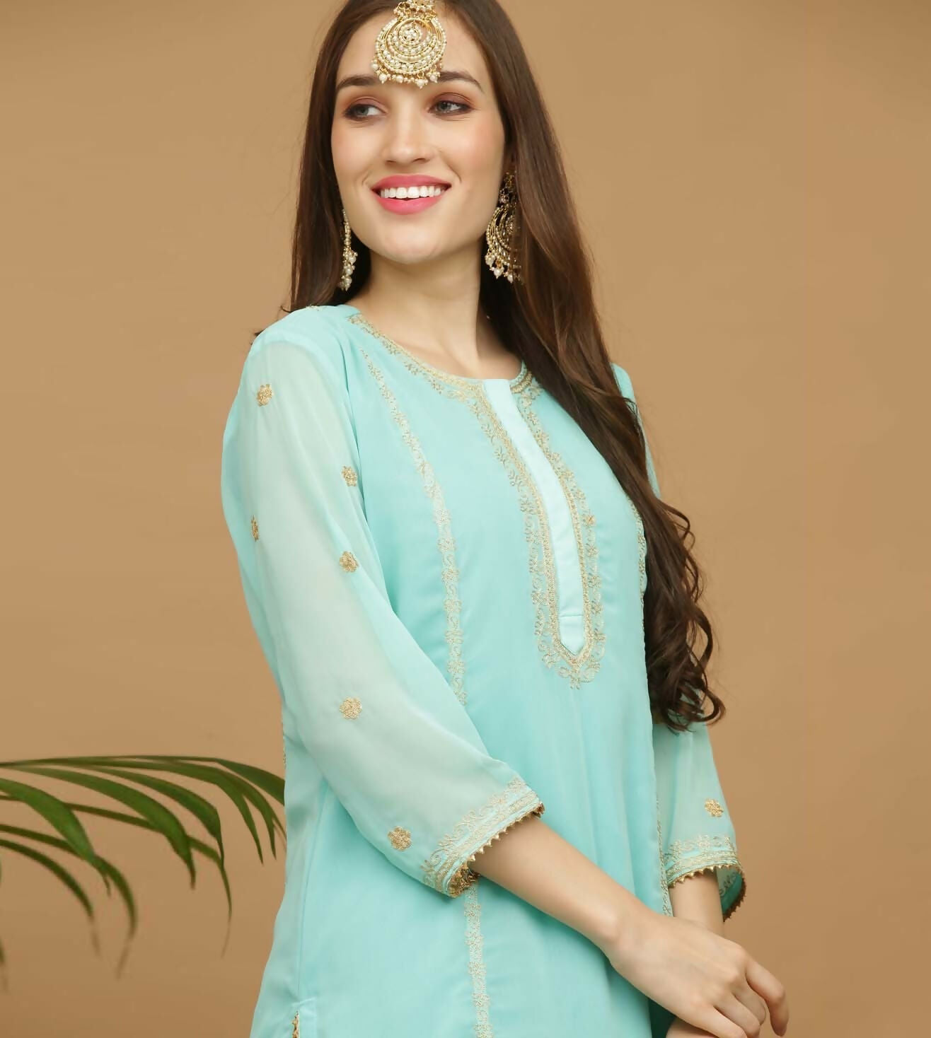 Joban Fashion Turquoise Georgette Lehenga Set | Grocsy