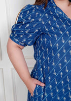 Miravan Plus Size Womens Floral Print Collar-Neck Puff Sleeves A-Line Maxi Dress | Grocsy