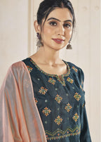 Jyoti Fashion Women's Morpich Pure Viscose Weaving Stripe with Embroidery Kurta Set | Grocsy
