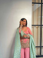 Teeya Creation Pink Color Heavy Shimmer Silk Embroidery Work Party Wear Suit | Grocsy