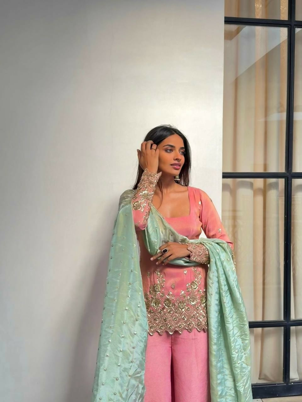 Teeya Creation Pink Color Heavy Shimmer Silk Embroidery Work Party Wear Suit | Grocsy