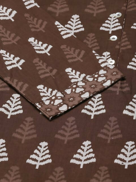 FIORRA Women's Brown Cotton Straight Kurta Pant With Dupatta | Grocsy