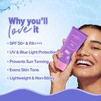 Aqualogica IIIuminate + Dewy Sunscreen SPF 50 PA++++ UVA/B & Blue Light Protection No White | Grocsy