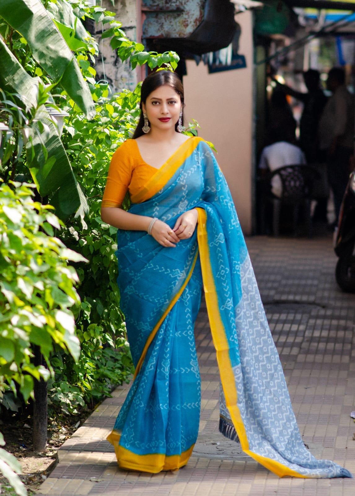 Rama Polycotton Ethnic Motifs Saree with Unstitched Blouse - A2M | Grocsy