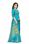 Mimosa Women's Banarasi Tussar Silk Turquoise Blue Saree | Grocsy