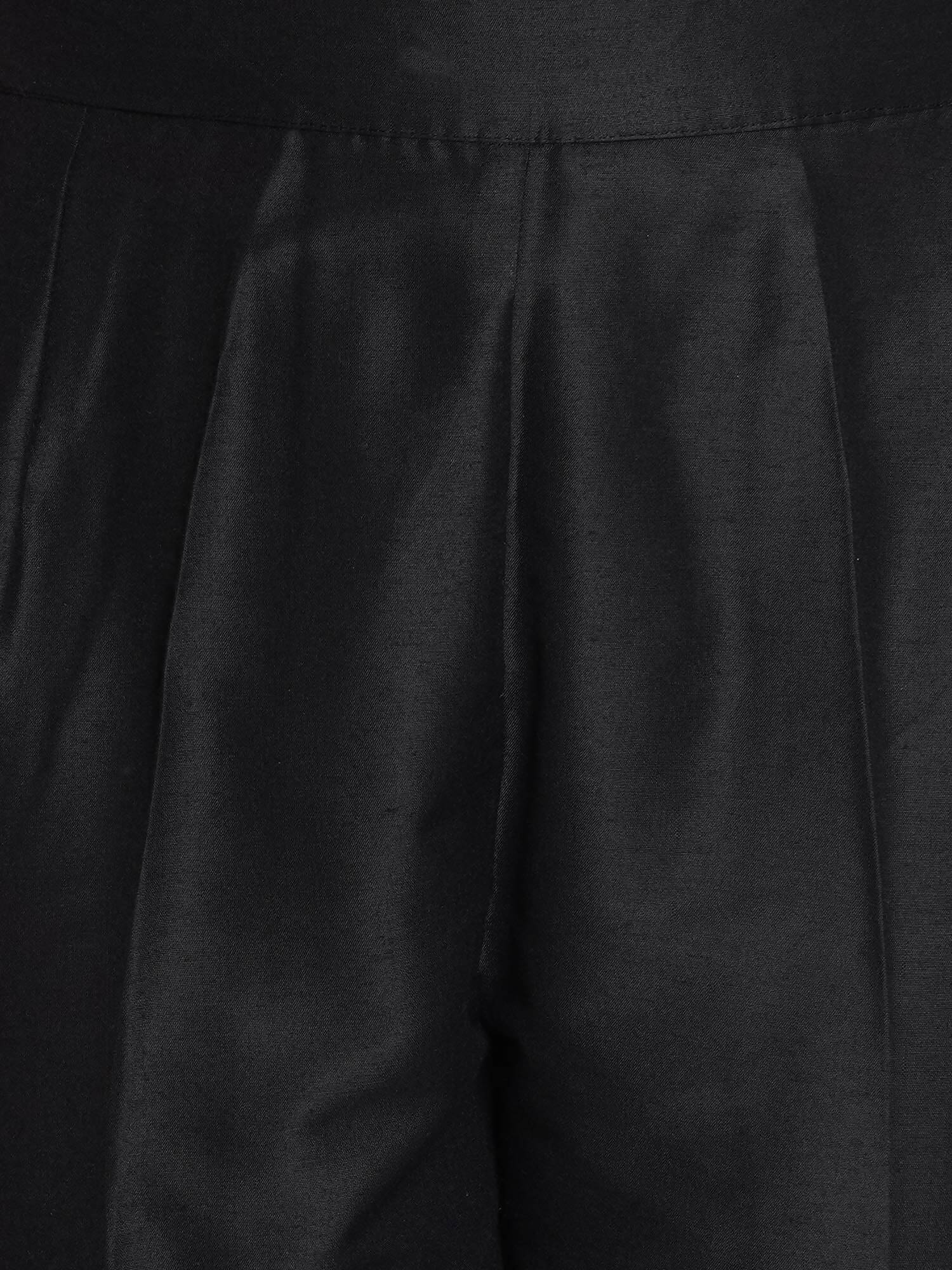 Women Republic Black Cotton Blended Set with Attached Drape | Grocsy