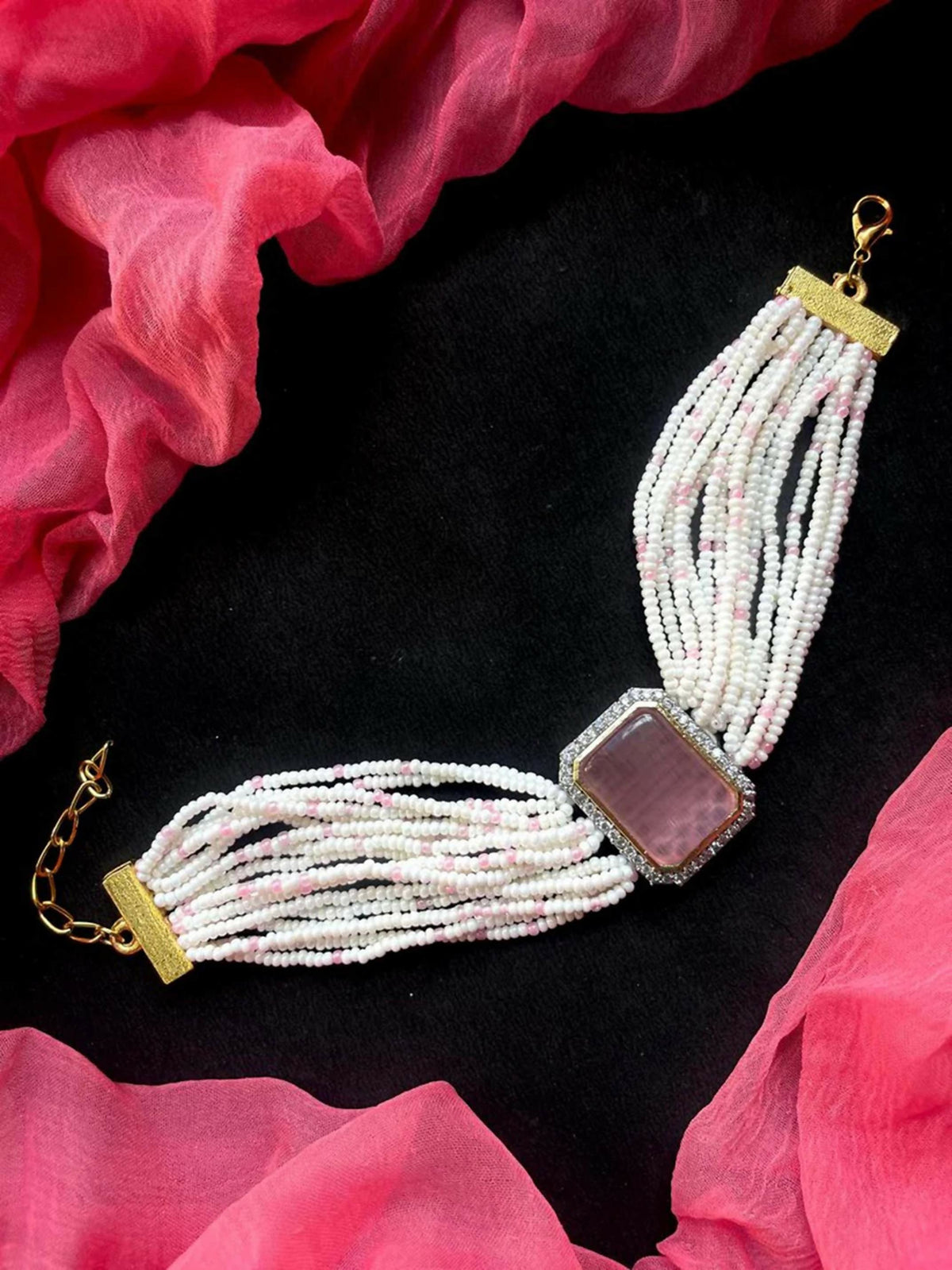 Joban Fashion Onion Pink Brass Ad With Monalisa Stone Beaded Bracelet | Grocsy