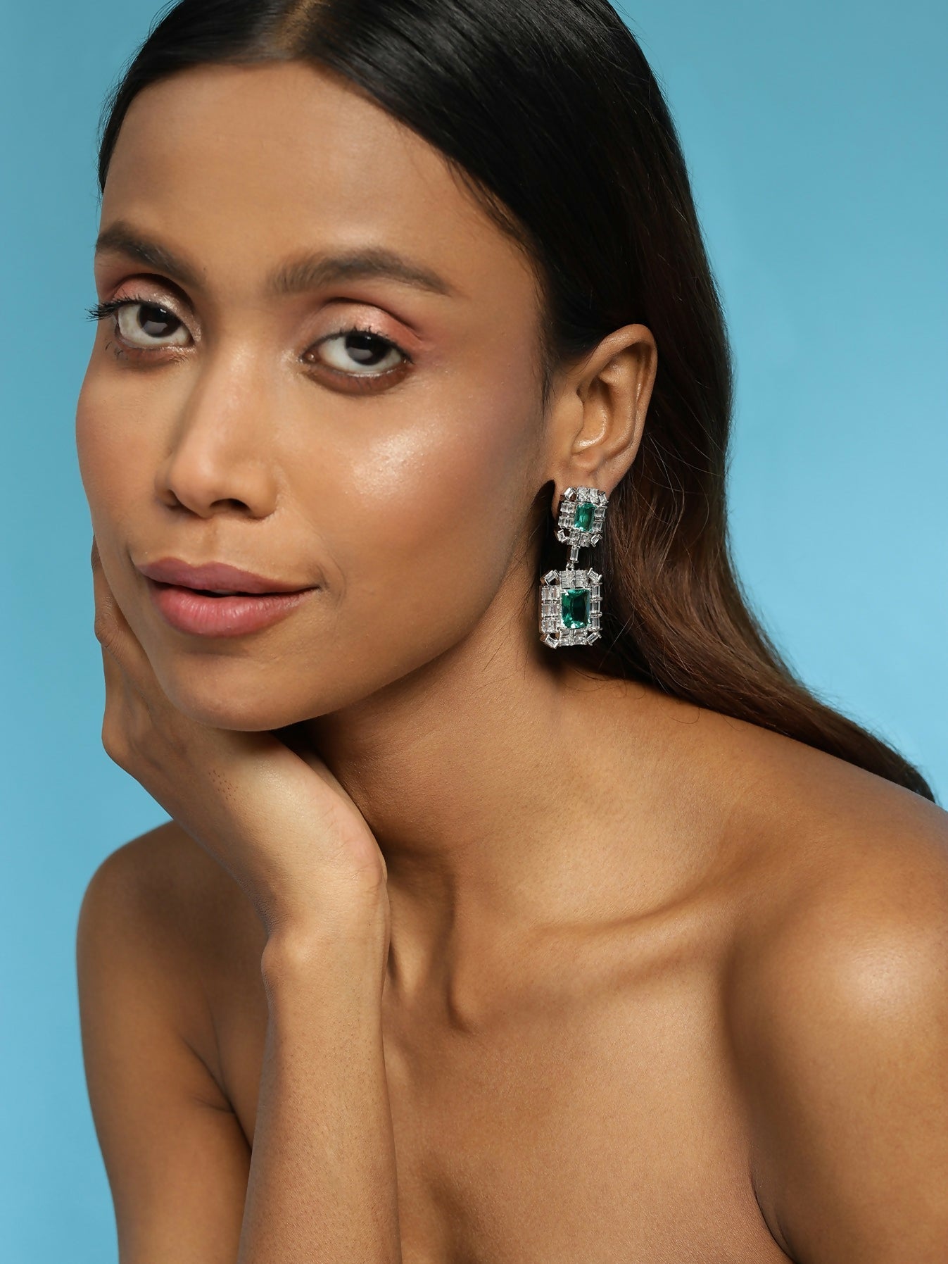 Green and Silver Stone Earrings- Ruby Raang