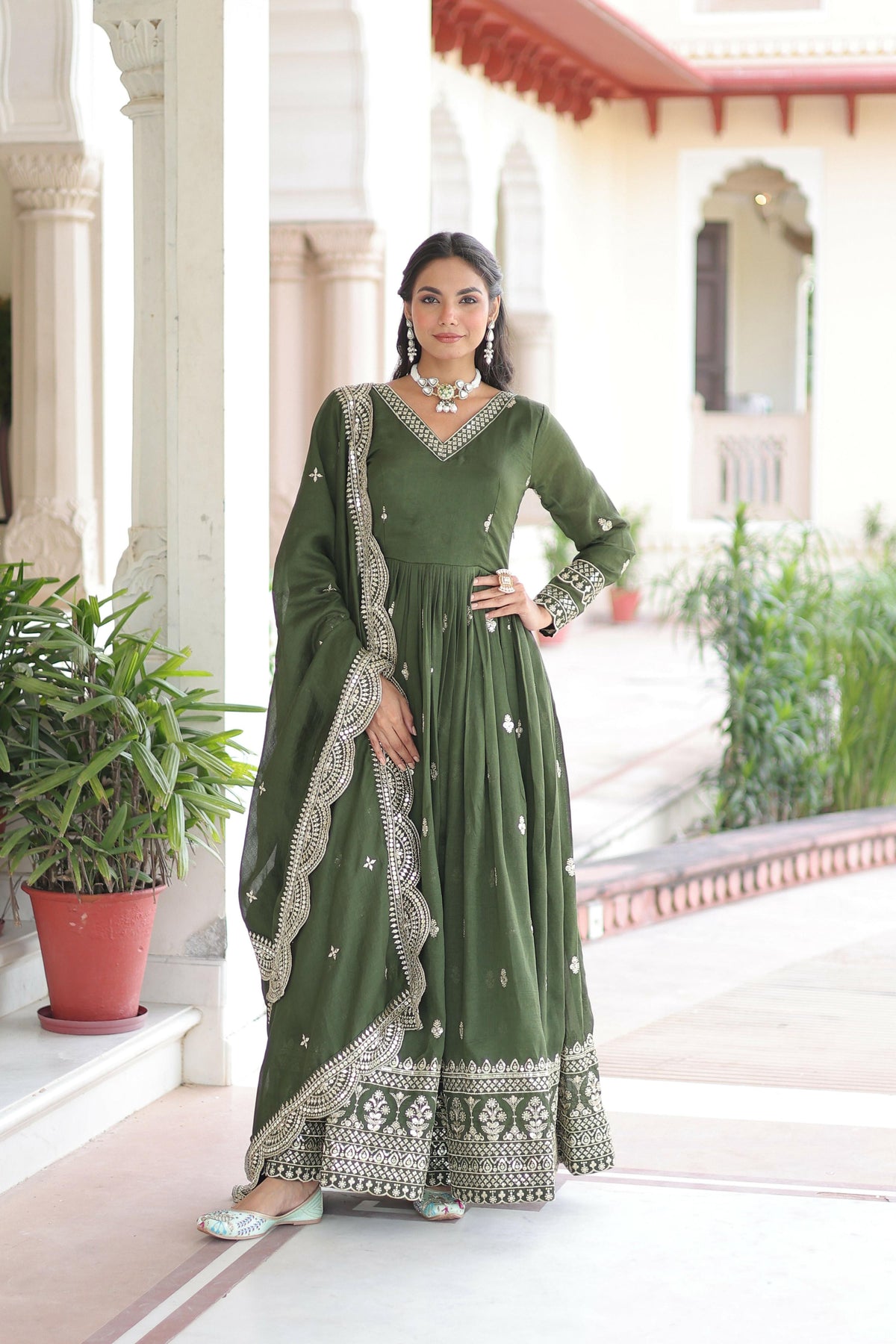 Joban Fashion Green Readymade Kurta Set With Sequence embroidery Work | Grocsy