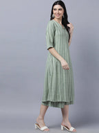 Myshka Stylish Green Cotton 3/4 Sleeve Women's Kurta Palazzo Set | Grocsy