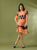 Myshka Women's Multi Printed Shirt Collar Fit and Flare Party Dress | Grocsy