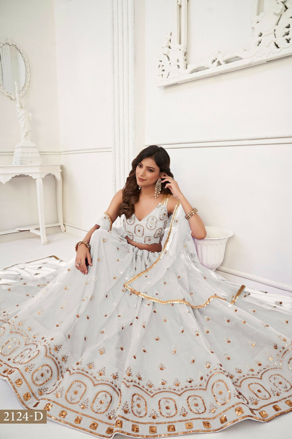 Eilara White Net Sequin Work Lehenga | Grocsy