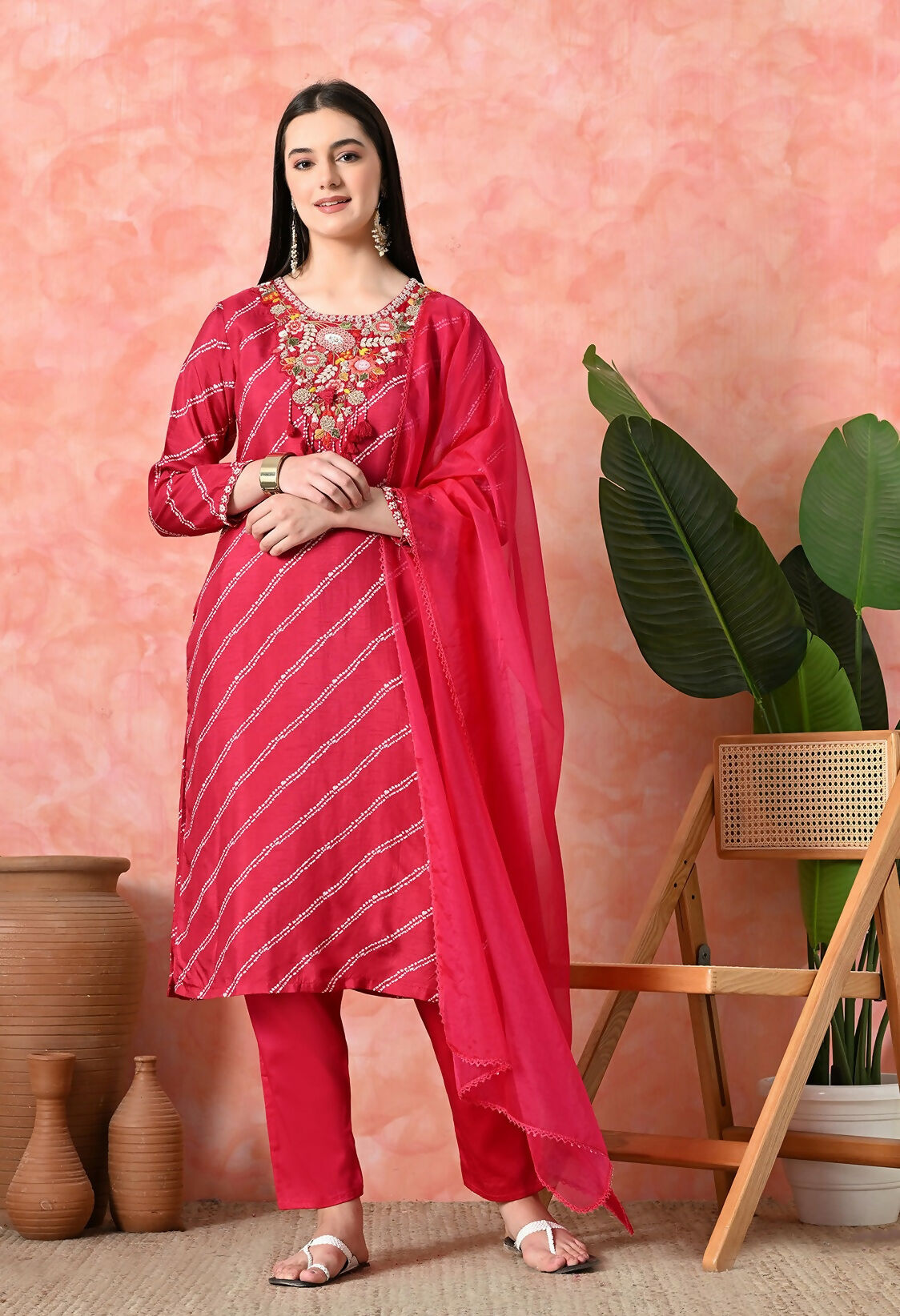 Joban Fashion Rani Premium Pure Viscose Print Dola With Handwork Kurta Set | Grocsy