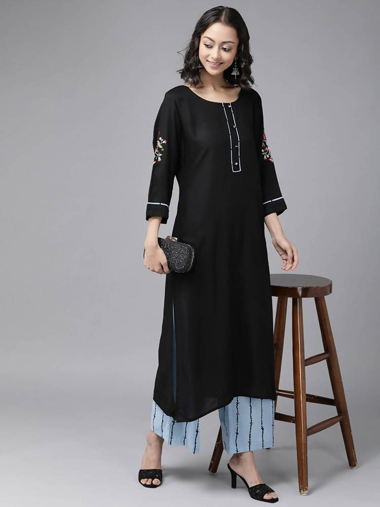 Yufta Black Kurta with Palazzo Set | Grocsy