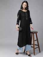Yufta Black Kurta with Palazzo Set | Grocsy