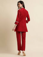 Red Chinon Floral Embroidered Top with Bottom - Maanushi | Grocsy