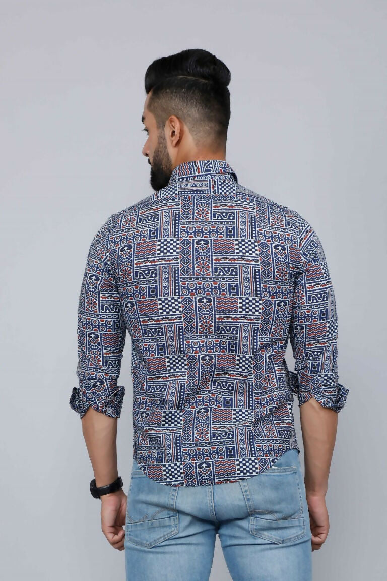 Miravan Men's Blue Floral Print Long Sleeve Casual Shirt | Grocsy
