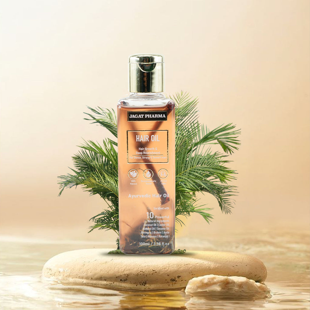 Jagat Pharma Hair Oil for Dense, Strong & Smooth Hair | Infused With 10 Powerful Ayurvedic Herbs | Grocsy