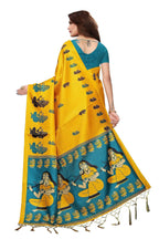 Vamika Yellow & Blue Kalamkari With Jhalar Khadi Silk Saree | Grocsy